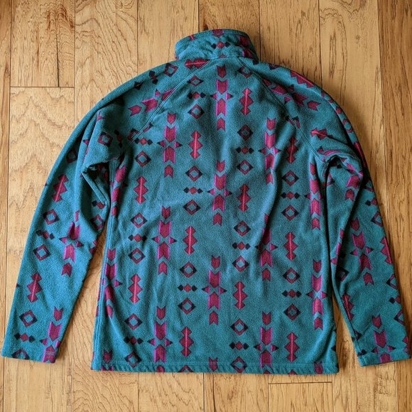 Eddie Bauer Fleece Small Sweater Green-Blue Southwest Native American Motif - Picture 2 of 8
